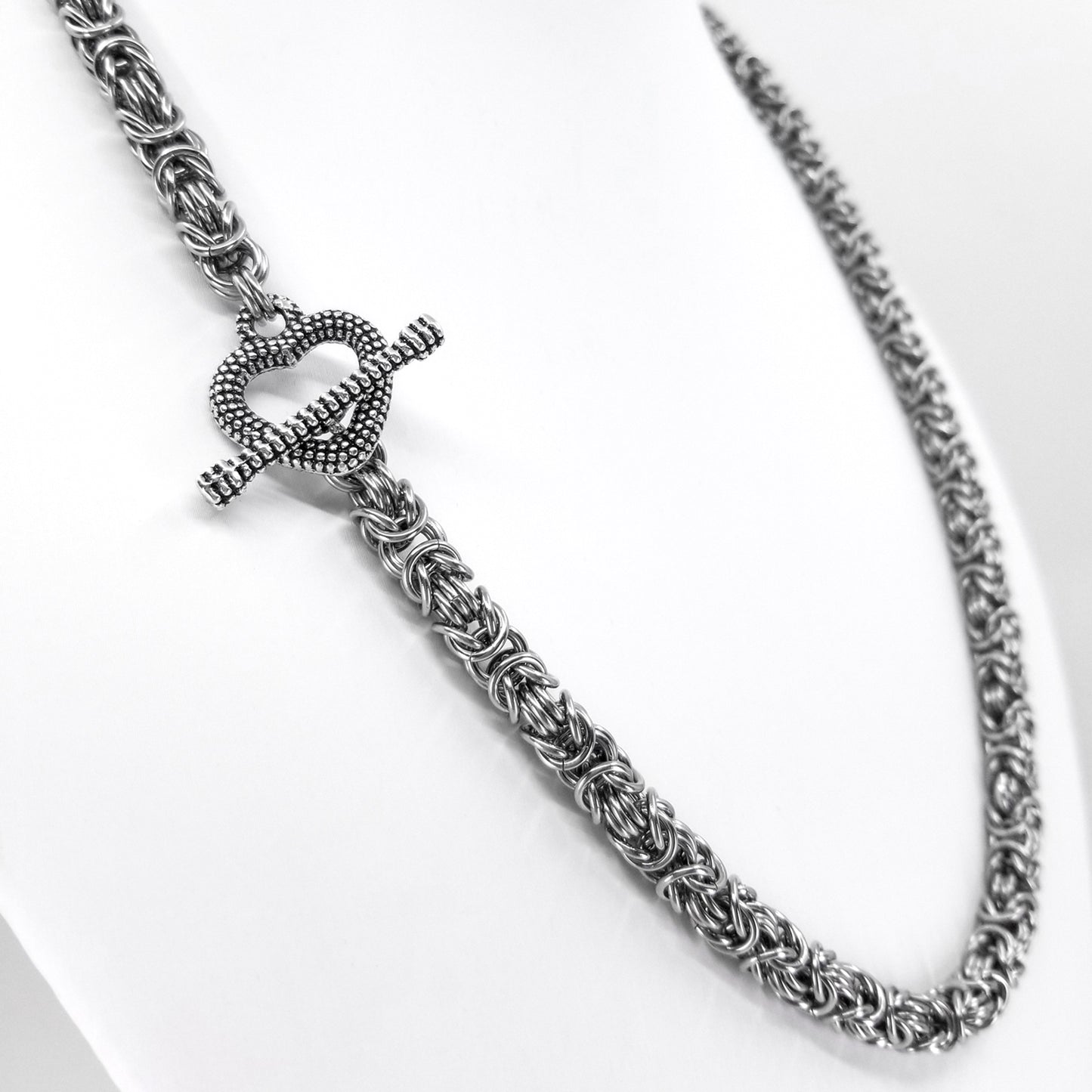 Stainless Steel Byzantine Heart Clasp Necklace