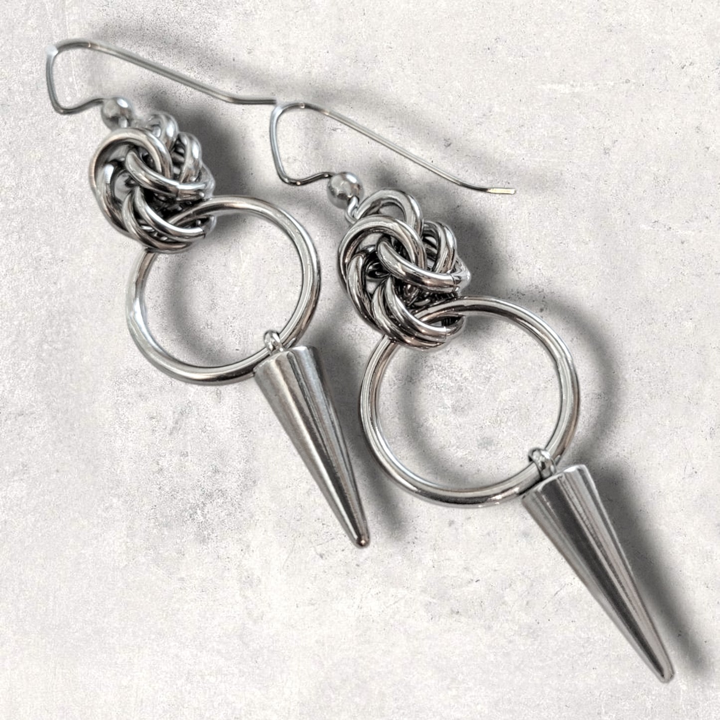 Stainless Steel Byzantine Spike Drop Earrings