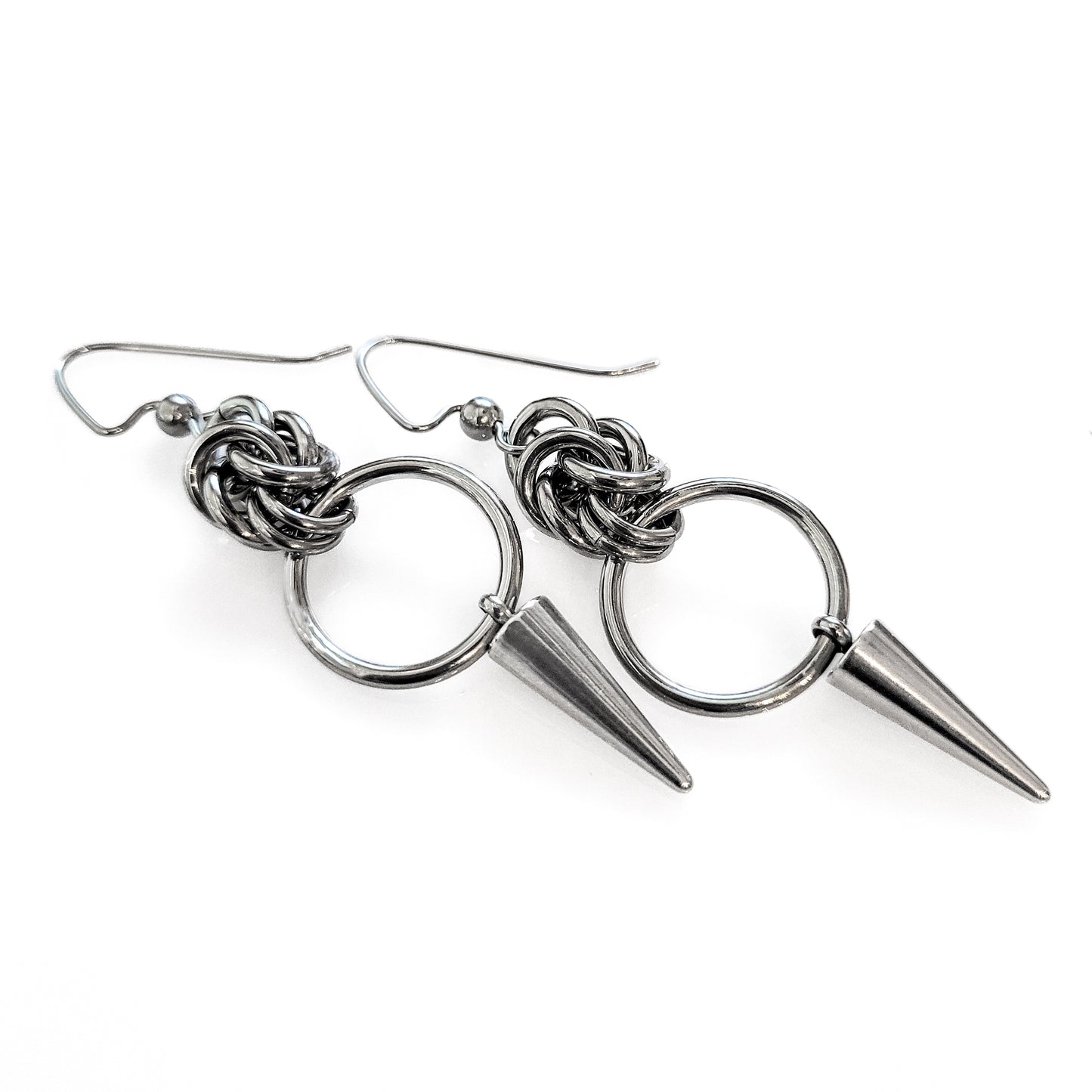 Stainless Steel Byzantine Spike Drop Earrings